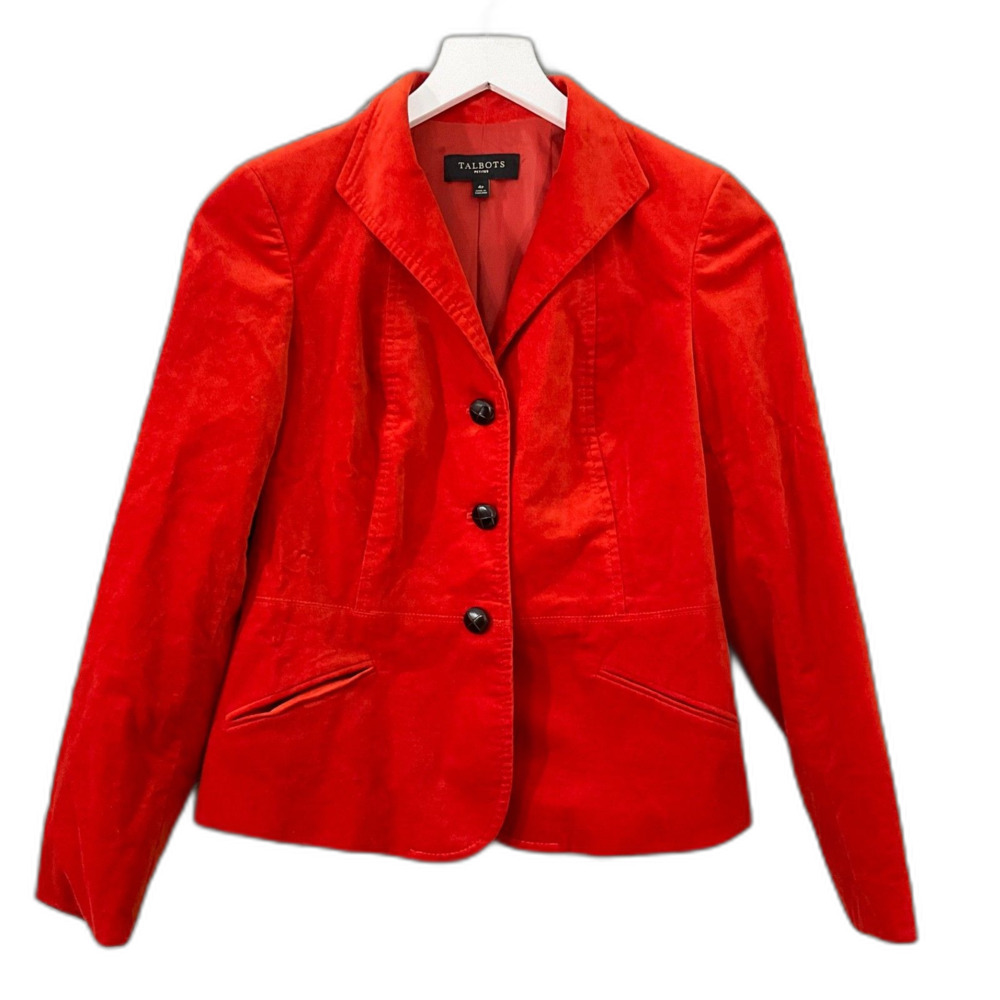 Talbots petite Velour Blazer women’s Size 4P Orange career light academia